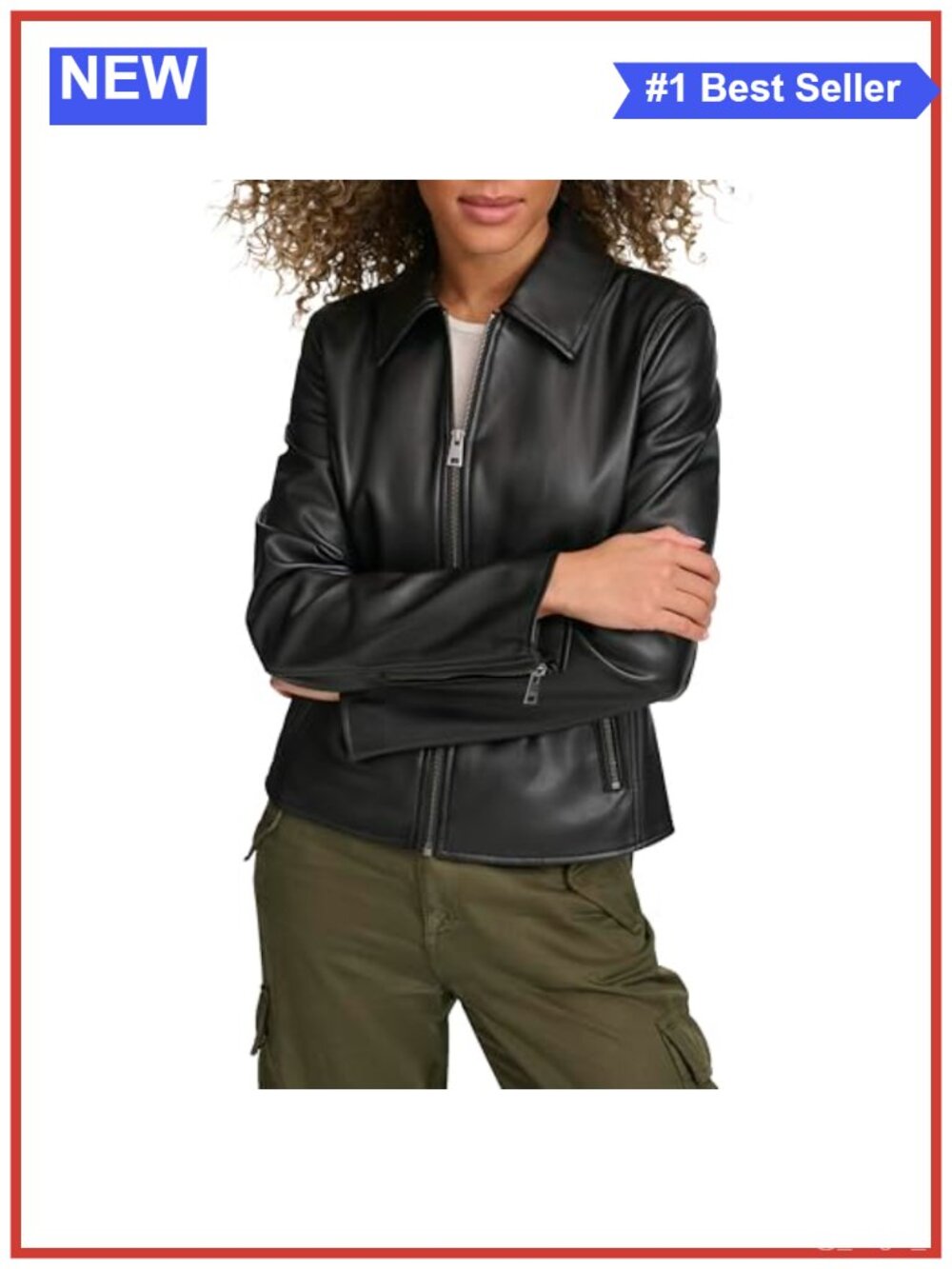 Faux Leather Laydown Collar Racer Jacket Water Resistant